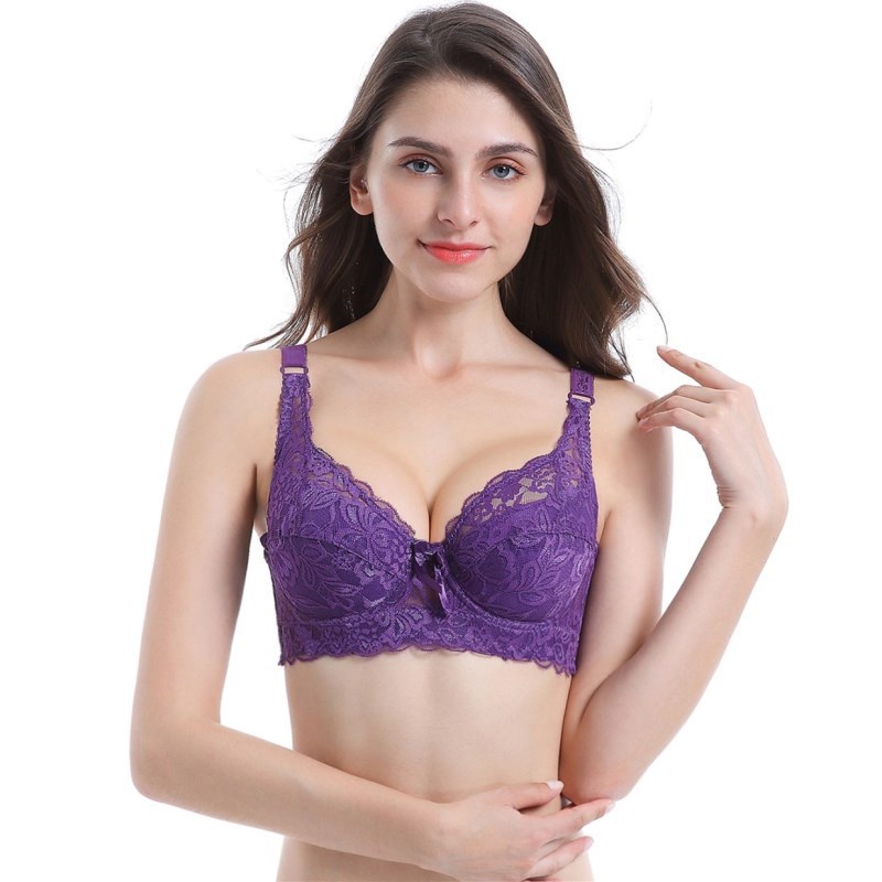 Large Size Ultra-thin Cotton Cup Adjustable Bra Lace Sexy Hot Style Bra With Steel Ring Gathered Ladies Underwear