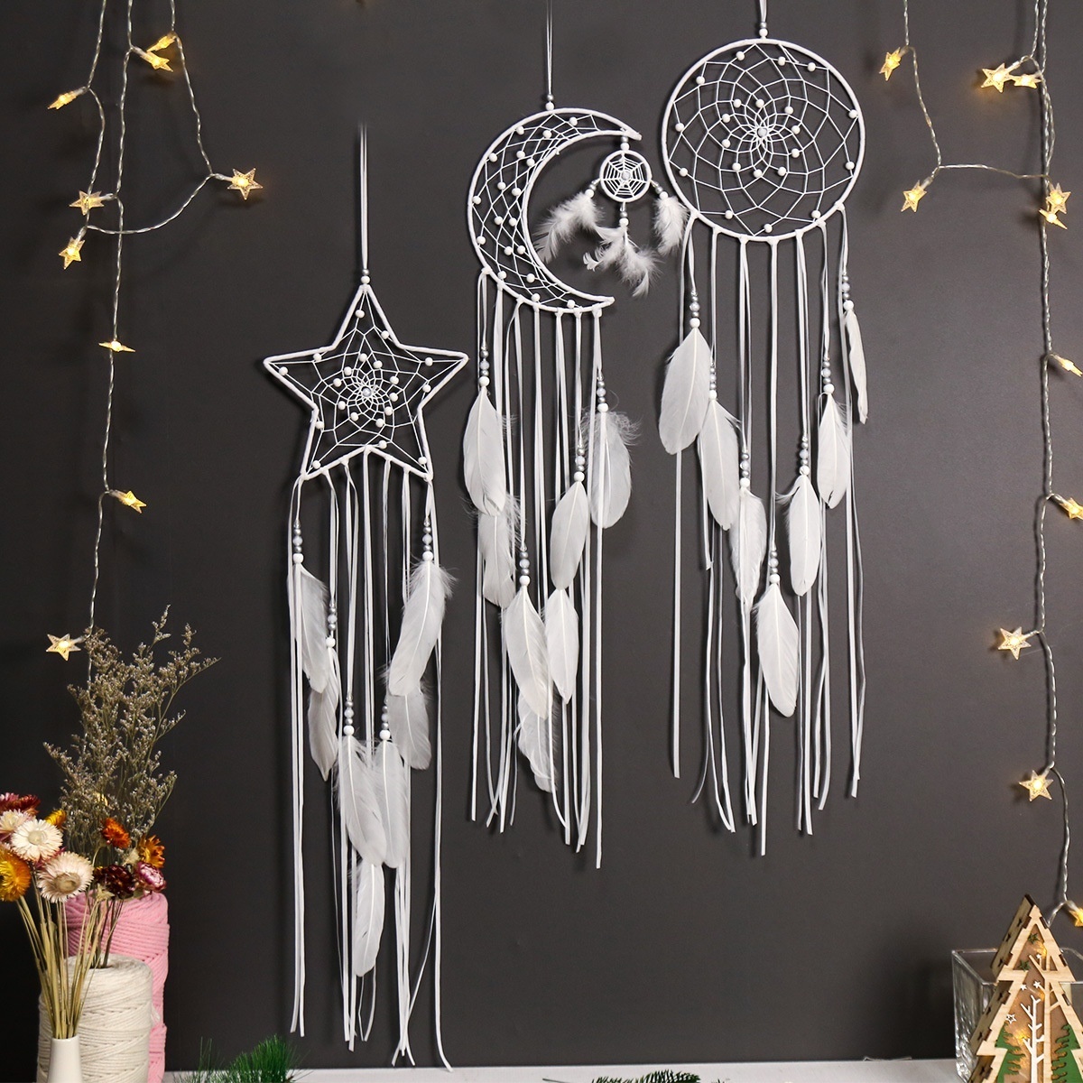 Crescent Star Home Decoration Dream Catcher Harajuku Style Home Style Wall Hanging Wall Decoration Cloth Strip Dream Catcher Pendant
