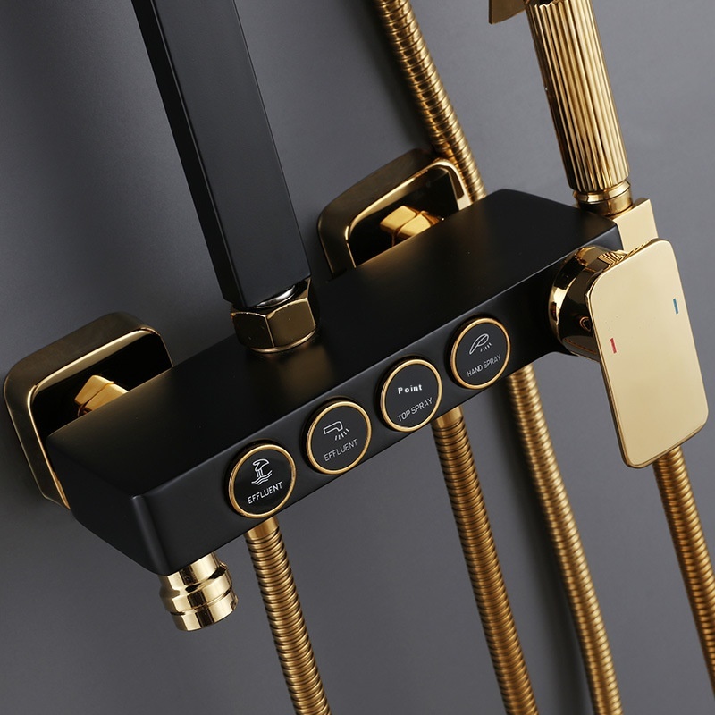 Black Shower Set Household Shower Constant Temperature Digital Display Foreign Trade Black Gold All-copper Boosted Shower Shower