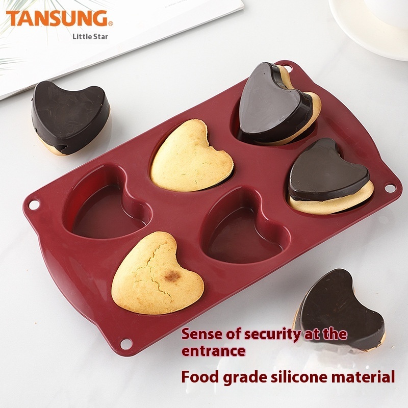 Kitchen Household Cake Mold Red Silicone6 Love Cake Mold Handmade Baking High Temperature Resistant Special Mold