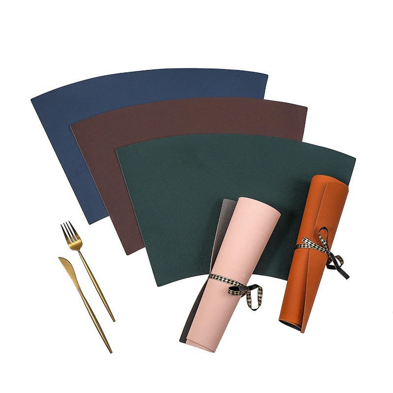 Fan-shaped Placemats Double-sided Leather Table Mats Oil-proof And Waterproof Fan-shaped Table Mats Home Hotel Bowl Mats