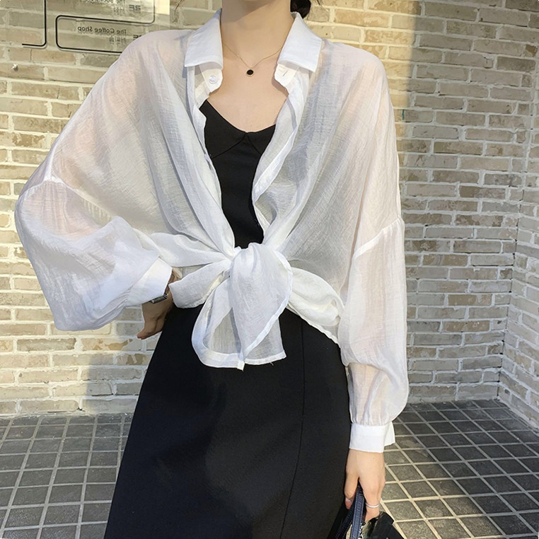 Sun Protection Clothing Cardigan Shirt Women Spring And Summer Comfortable Casual Bubble Sleeve Chiffon Shirt Top