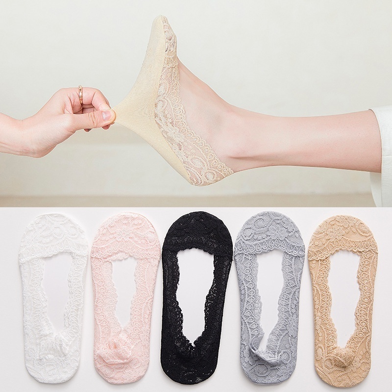 Lace Boat Socks Summer Ultra-thin Mesh Invisible Socks For Women Silicone Non-slip Breathable Lace Socks