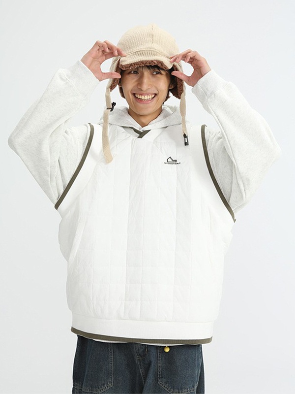 ATBORDERE Winter Japanese Embroidered Thread V-neck Cotton Vest Vintage Sleeveless Pullover Vest