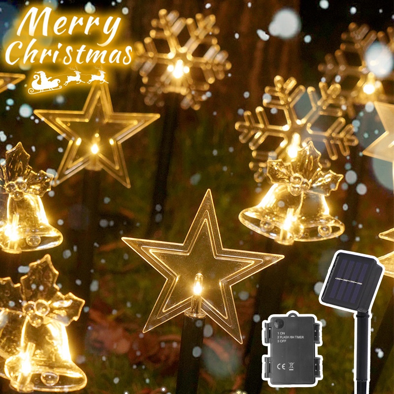 Products Christmas Holiday Outdoor Garden Decoration Lights L E D Stars Snowflake Bell Solar Ground Plug Light String