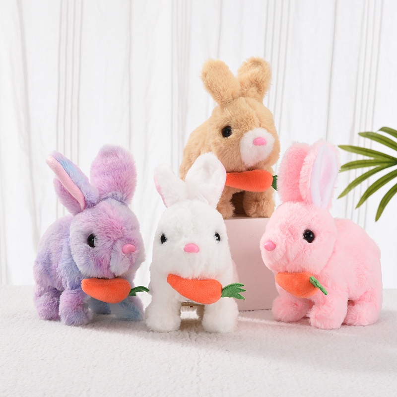 Plush Electric Bunny Doll Moving Mouth Moving Ears Squeaking Electronic Pet Play House Toys