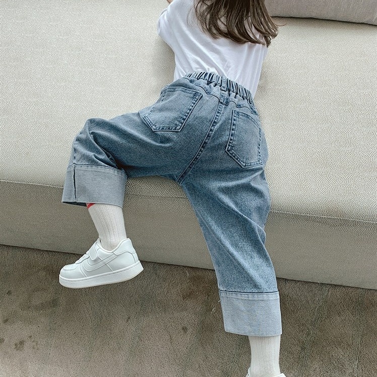 Girls'Fashionable Jeans Spring And Autumn Korean Version Children's Internet Celebrity Wide-leg Pants Baby Casual Long Pants