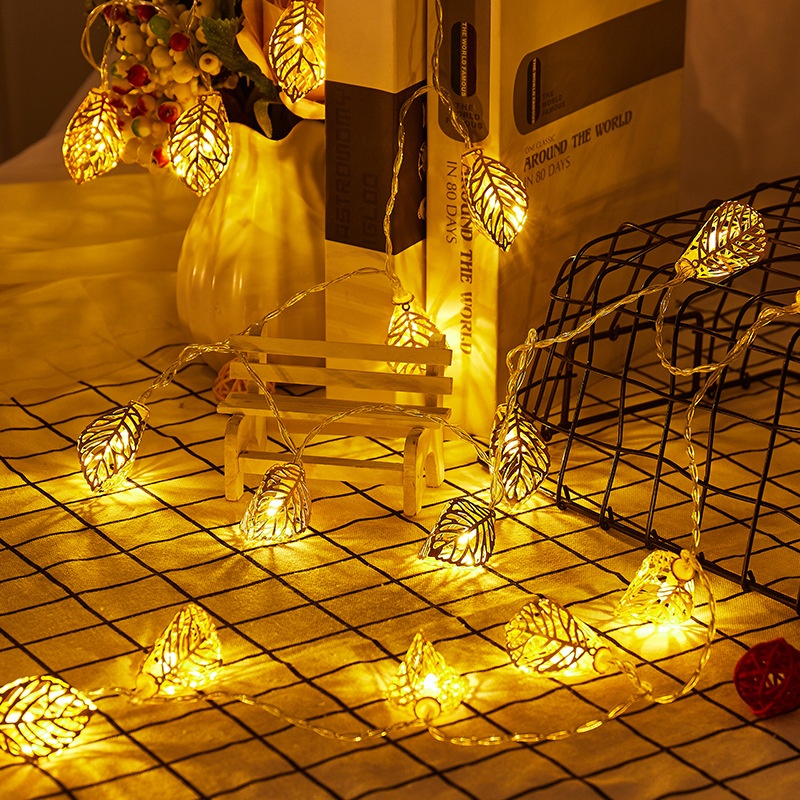 Product Led Iron Golden Leaf Light String Hollow Golden Leaf String Light Christmas Light Decoration Lights Flashing Light