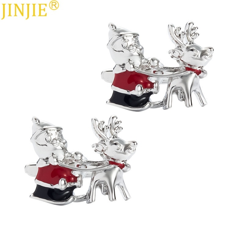 Ready Stock Santa Claus Sleigh Cufflinks Red Drip Enamel Cufflinks Men's French Shirt Cuff Buttons