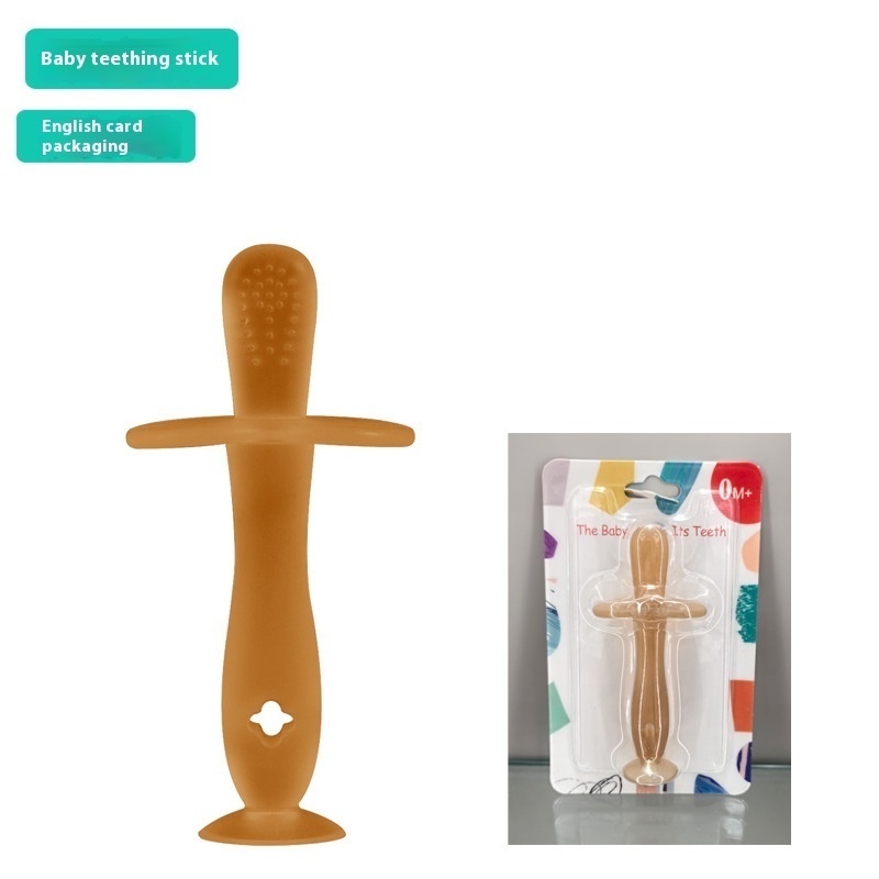 English Card-mounted Silicone Teether Baby Molar Toy Teether Baby Silicone Toothbrush Sucker Teether Stick