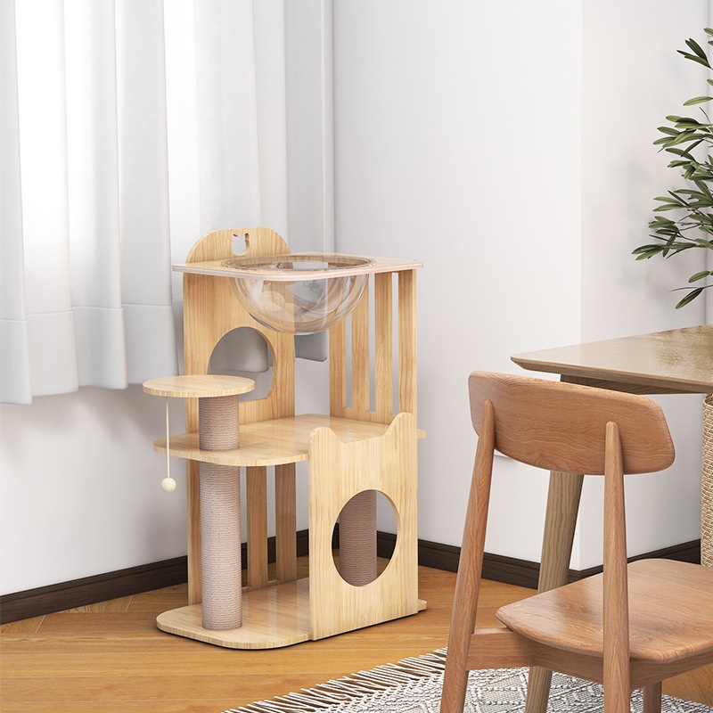 Cute Cat Scratching Tree Space Capsule Cat Rack Small Cat Climbing Rack Solid Wood Cat Rack Cat Climbing Rack Cat Nest Cat Tree Integrated