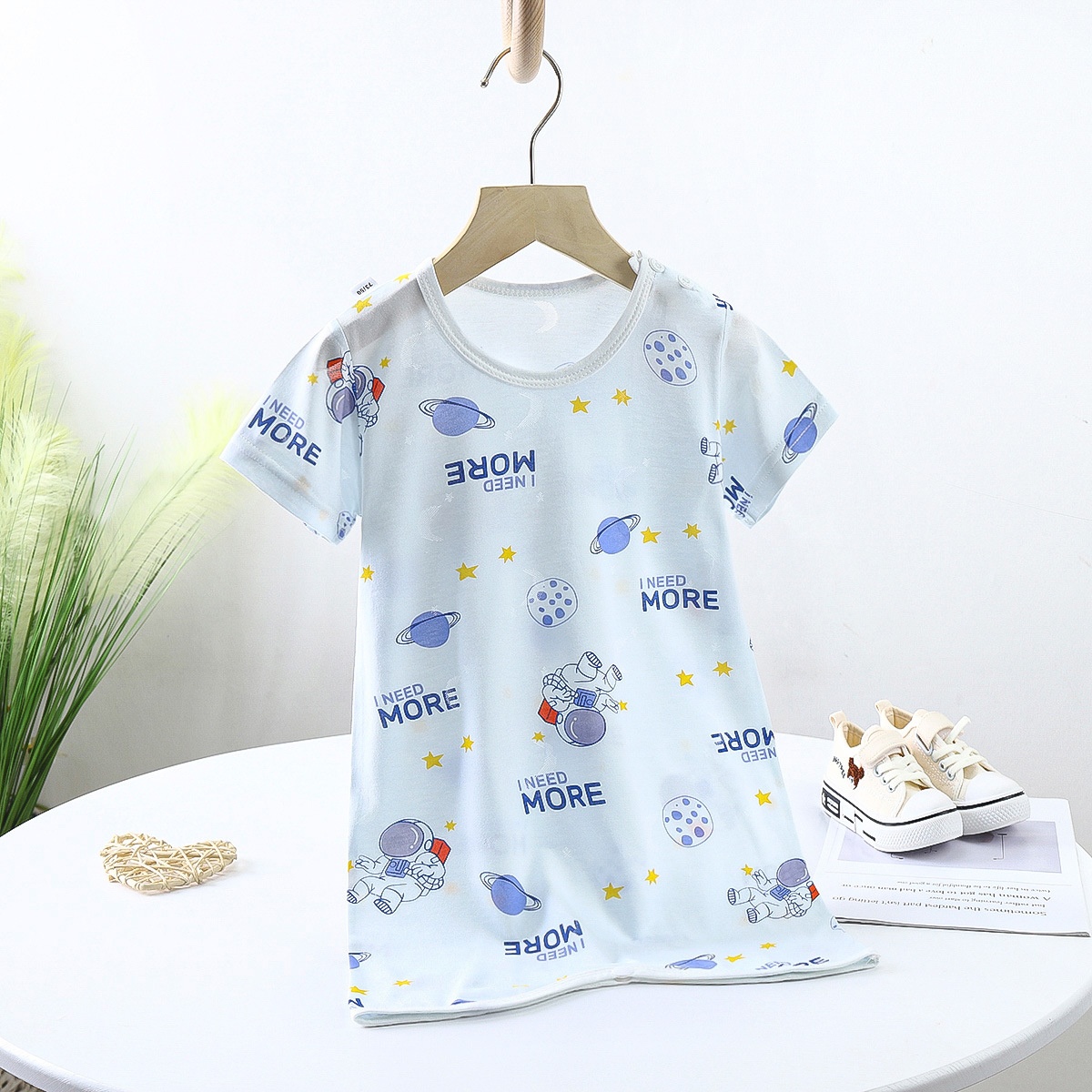 Children's Summer Short-sleeved Nightgown Thin Infant Bamboo Fiber Home Clothes Jumpsuit Male And Female Baby Long Sleeping Bag