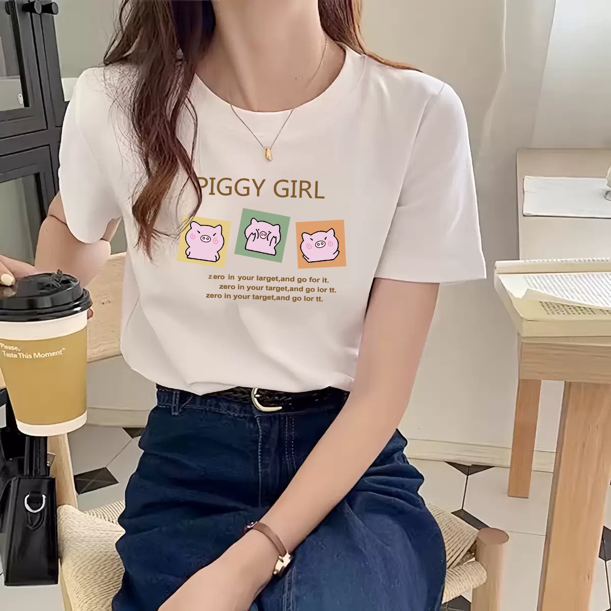 Shoulder Small Fresh Short-sleeved T-shirt Women's Summer Round Neck Korean Style Loose Top Inner Base Shirt For Small Men