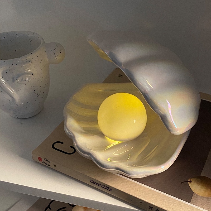 Bei Hanmei Style Girl Fantasy Ceramic Shell Lamp Pearl Bedroom Decoration Small Night Light Ornaments Hot