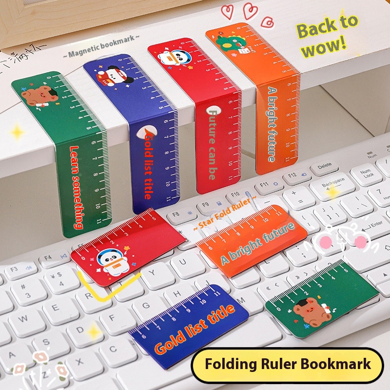 Hangsu Original Cartoon Magnetic Bookmark Ruler Student Cute Folding Book Page Clip Multifunctionalpirational Text Ruler