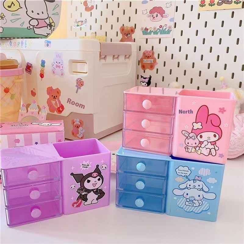 Cartoon Sanrio Student Pen Holder Storage Box Jewelry Decoration Storage Box Office Desktop Girl Drawer Pen Holder