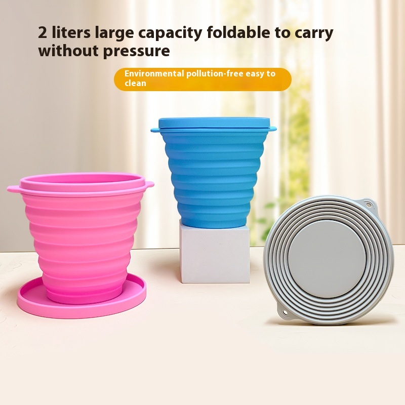 2000 MLMultifunctional Telescopic Pen Washing Silicone Folding Bucket Large Portable Home Indoor And Outdoor Sketch Pen Washing Bucket