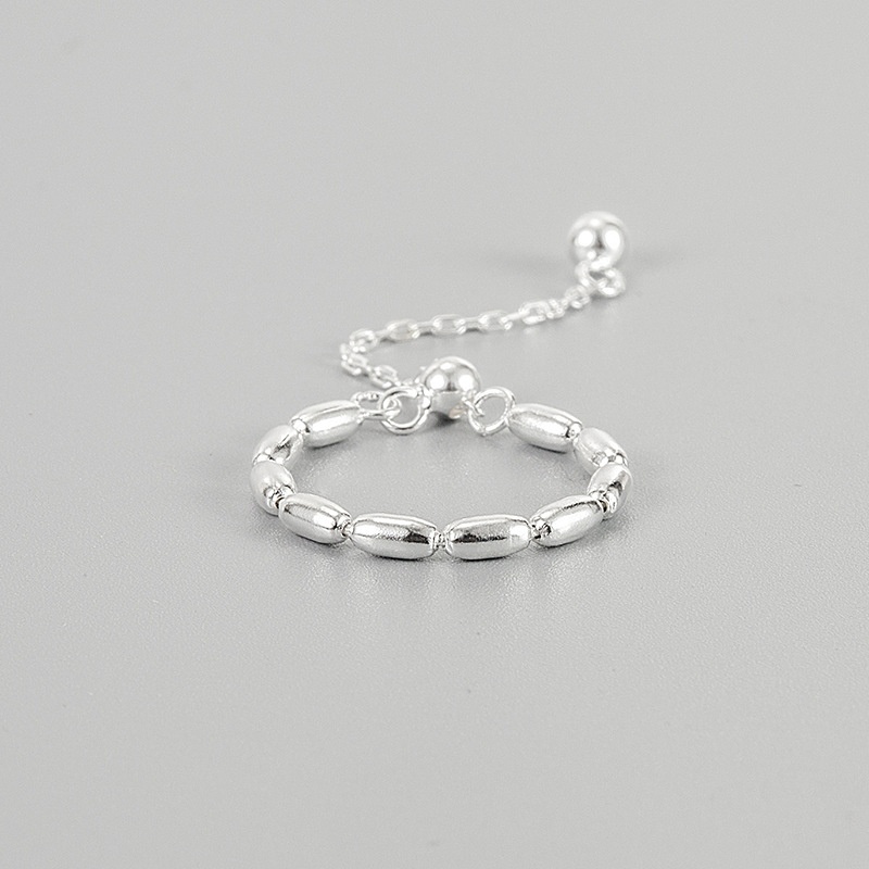 S925 Sterling Silver Millet Beaded Ring Female Korean Version Stacking Chain OBead Rice Pull-out Ring