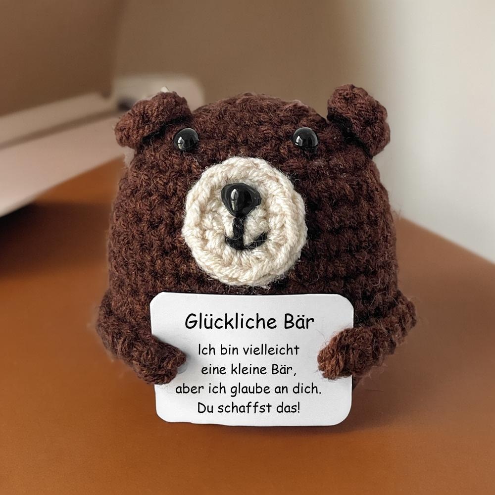 Cartoon Wool Doll Hand-woven Crocheted Brown Bear Holding Card Series Cute Positive Energy Pirational