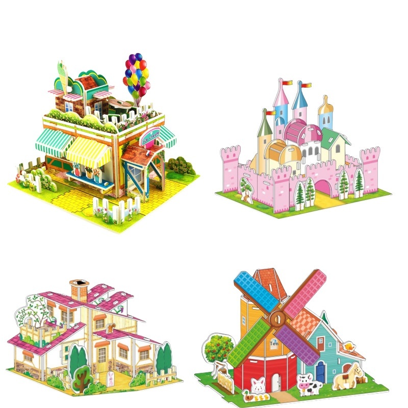 Three-dimensional Jigsaw Puzzle 3d Children's Toys Assembled And Talled House Room Cabin Diy Handmade Boys And Girls Puzzle Brain And Hand
