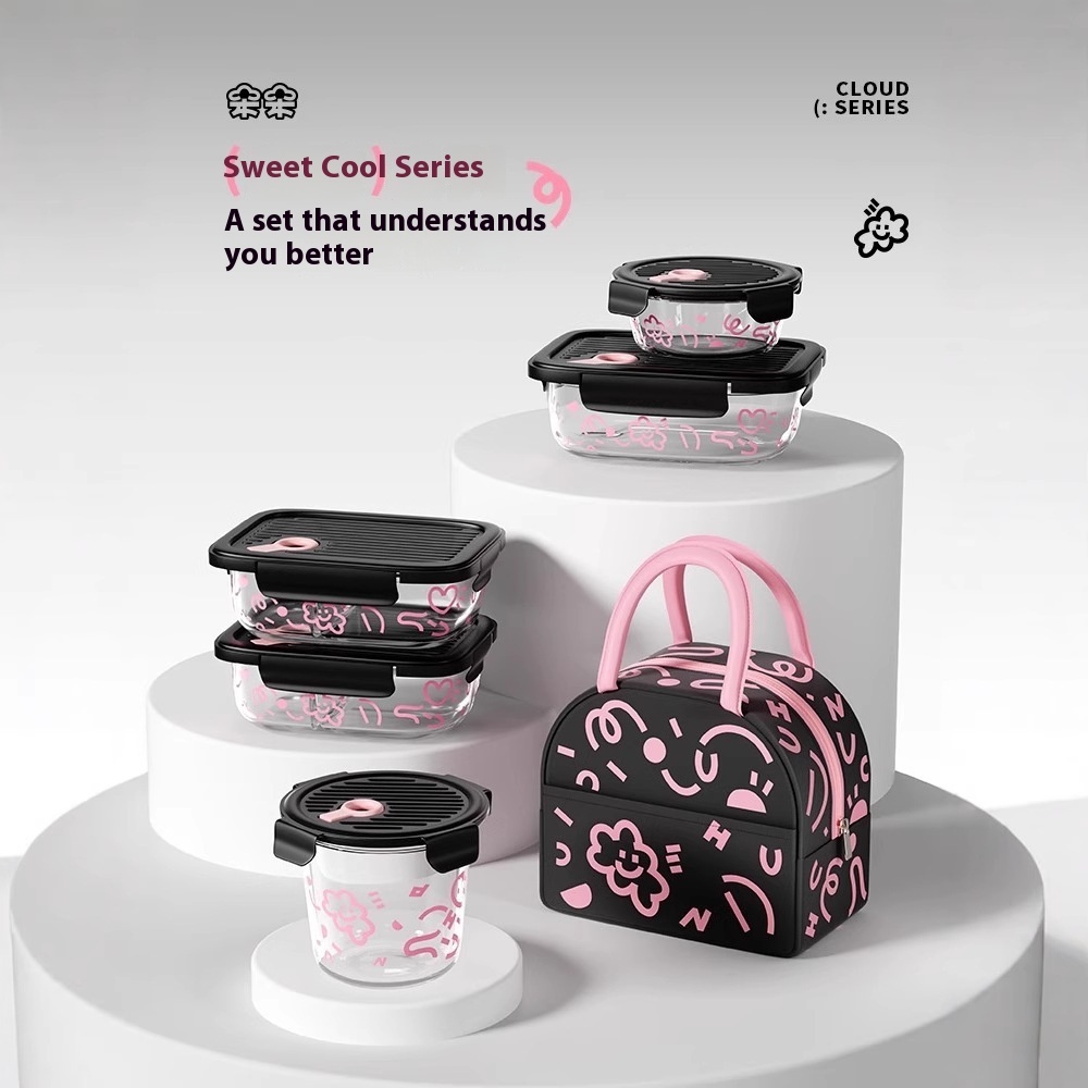 Xilekou Glass Lunch Box Microwave Heating Special Lunch Box Office Worker Lunch Box Fruit Box Sealed Crisper