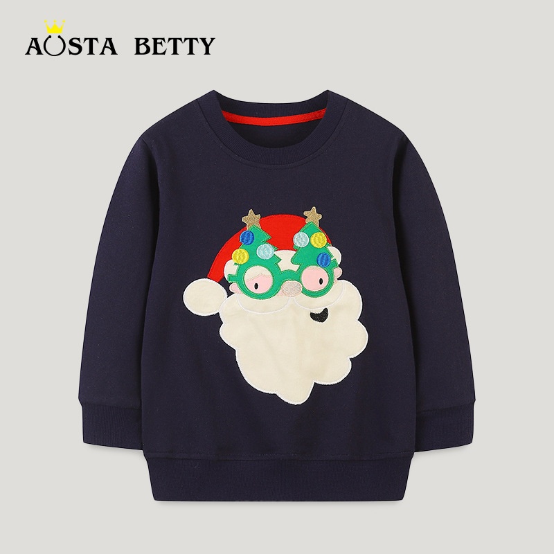 23 Autumn European And American Style Boy Sweatshirts For Small And Medium-sized Children Long-sleeved Pullovers Santa Claus Embroidered Children's Round Neck Sweatshirt