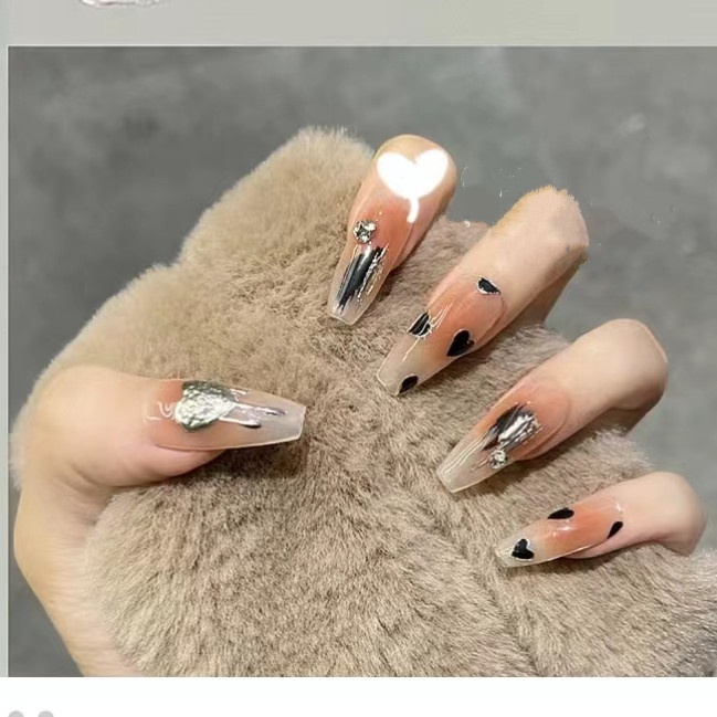 Wearable False Nails Blush Black Love Nail Stickers Removable Gentle Whitening Nail Finished Nail Stickers