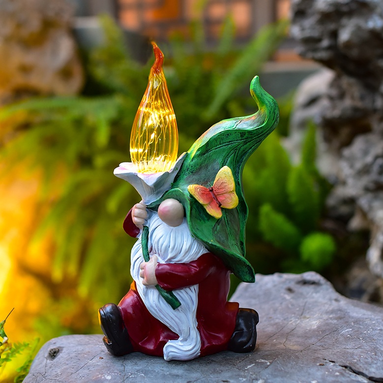 Resin Crafts Statue Solar Lamp Outdoor Garden Lamp Dwarf Dwarf Garden Decoration Ornaments