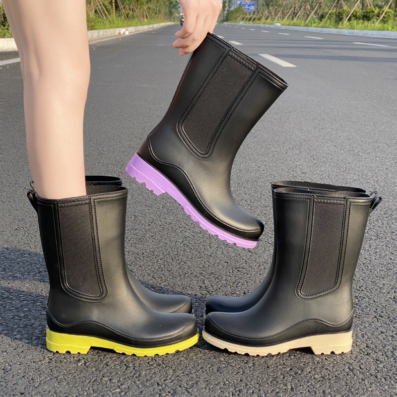 Rain Boots For Women,Mid-high Fashion Outdoor Rain Boots,Waterproof Overshoes,Rubber Shoes,Autumn And Winter Plus Velvet All-match