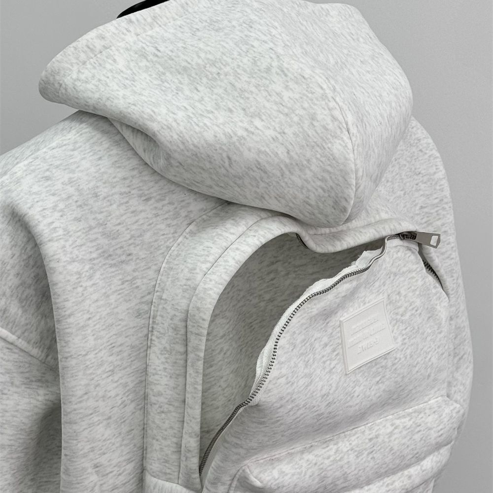 Over Size Men's Spring Fashion Brand Hooded Sweat Back Schoolbag Design Sense Men's Top Grey Men