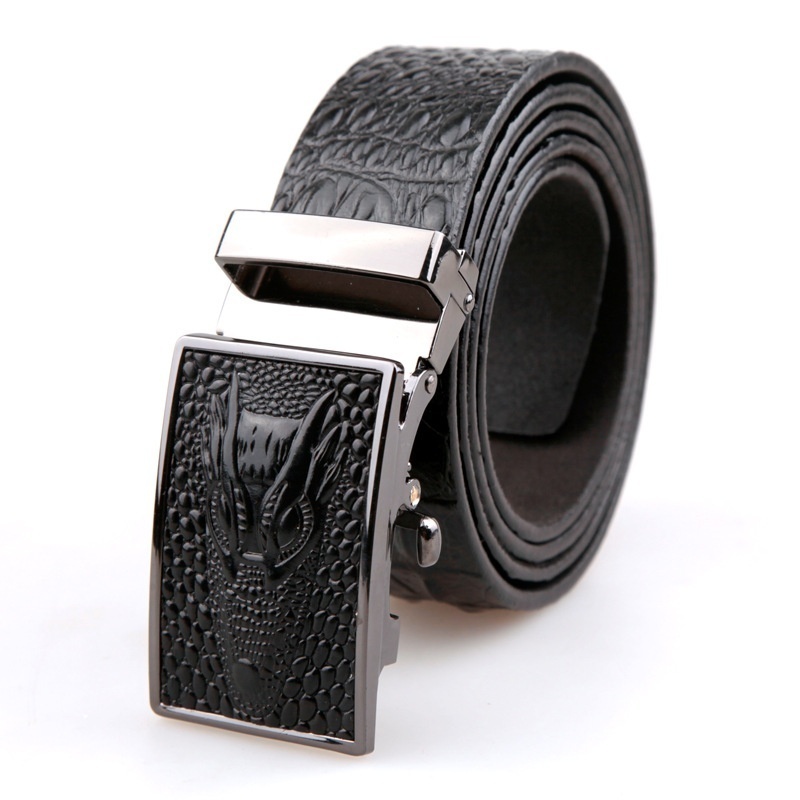 Hengsheng Leather Goods Sliding Buckle Belt Cowhide Belt Personality Men's Belt Faucet Head Crocodile Pattern Belt