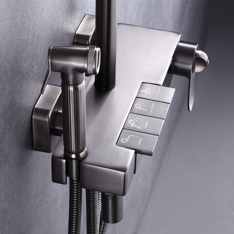 Water-plated Gray Piano Button Four-speed Thermostatic Digital Display Shower Faucet Set Booster Mixing Valve Shower