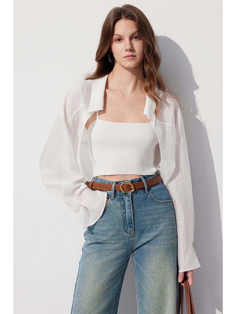 French Lyocell Tencel Long-sleeved White Shirt