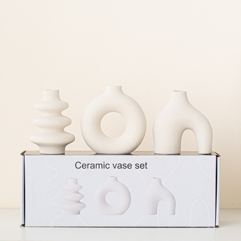 Modison Unglazed Ceramic Vase Three-piece Set Home Creative Nordic Style Ornaments Flower Vase