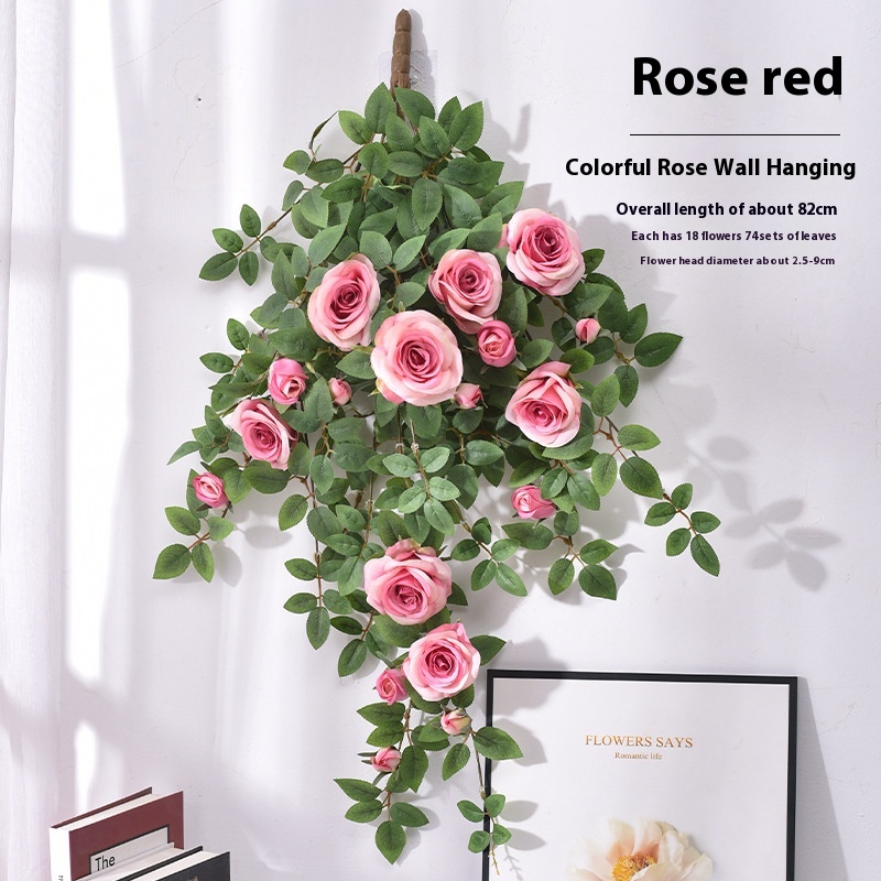Simulation Rose Home Decoration Flower Rattan Vine Plant Plastic Bouquet Wall Hanging Wall Hanging Flower