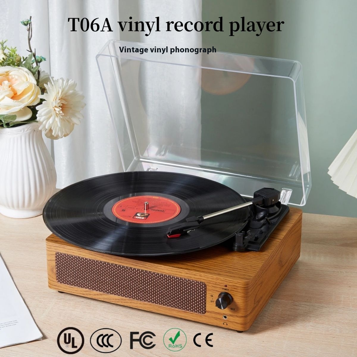Household Wooden Retro Phonograph With Cover Dustproof Record Player Wireless Bluetooth Vinyl Record Player