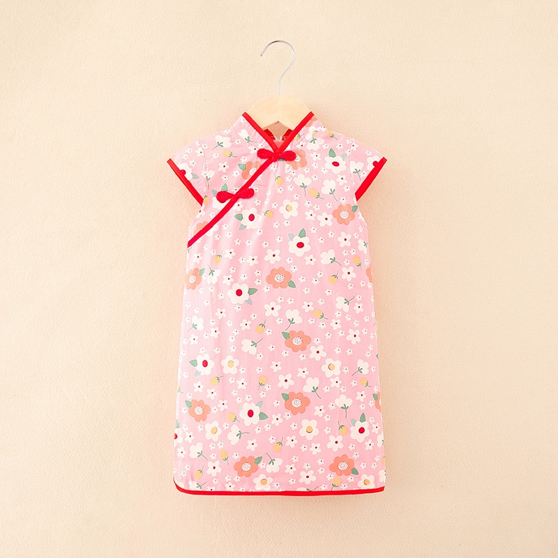 Chinese Style Girls Cheongsam Summer Improved Children's Clothing Retro Children's Dress Printed Baby Skirt