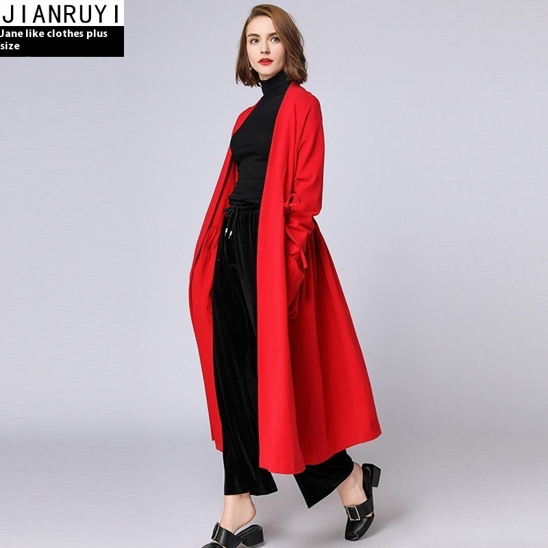 Plus Size Women's Clothing Fat Mm Autumn And Winter Big Brand Windbreaker Women's Fashionable And Versatile Medium And Long Temperament Thickened Brushed Coat
