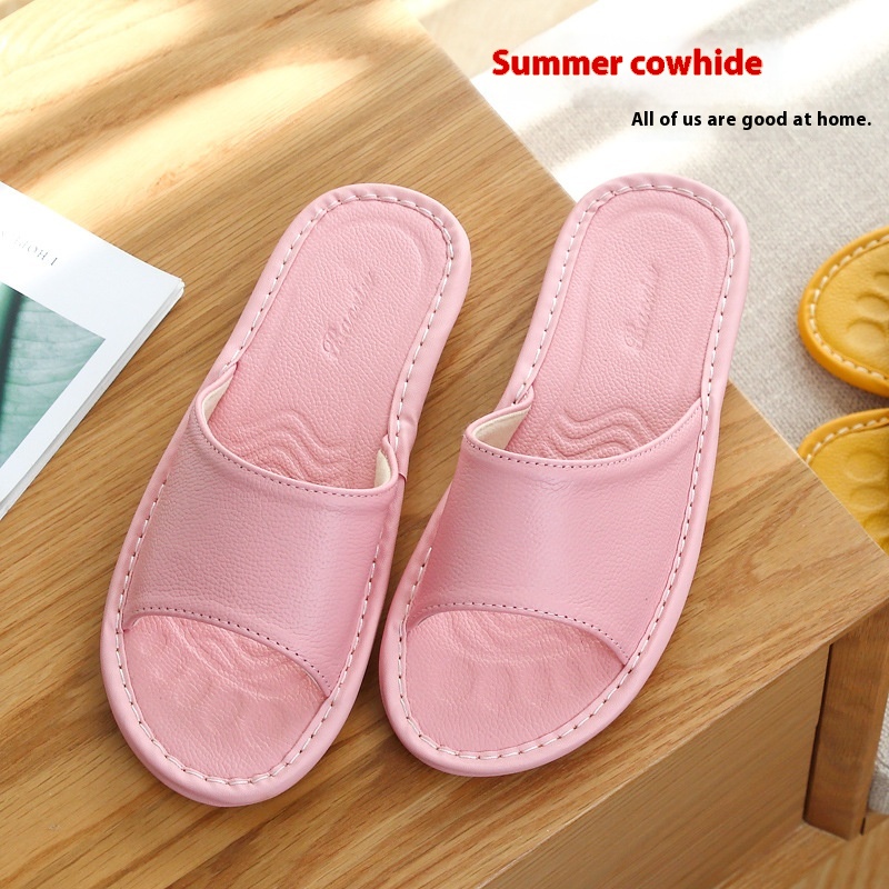 Cowhide Slippers Summer Home Women's Home Indoor Non-slip Soft Bottom Household Leather Genuine Leather Sandals Men's