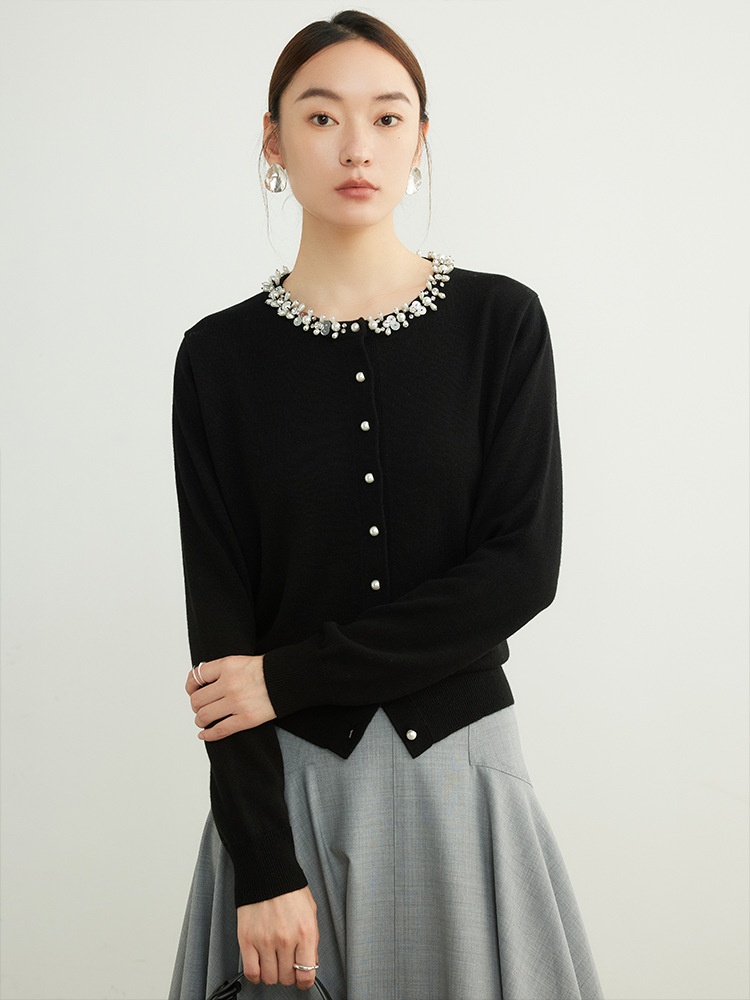 Knitted Beaded Wool Cardigan Thin Sweater Jacket