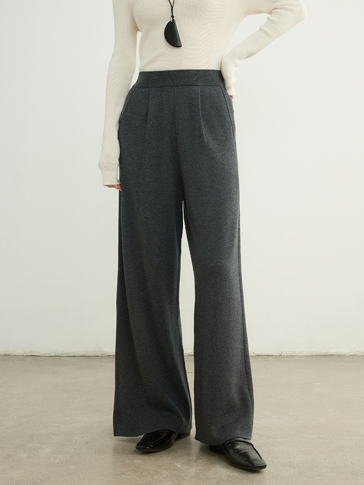Drape Wool Wide-leg Pants, Casual Loose Knit Pants, High-waisted Straight-leg Floor-length Trousers