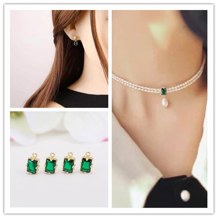 European And Americany Emerald Gemstone Niche Design Versatile Fashion Zircon Pendant Necklace Diy Jewelry Accessories
