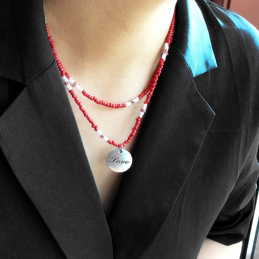 Personalized Autumn Jewelry Commuter Style Rice Beads Double Layer Clavicle Chain Love Letter Pendant Necklace Female