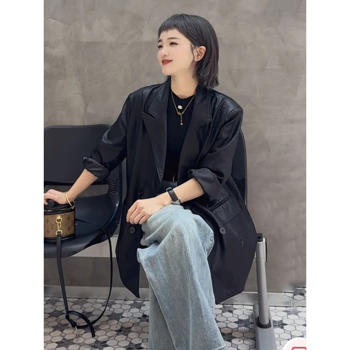 Spring Explosions Design High Sense Fried Street Suit PU Leather Jacket Korean Fashion Loose Top