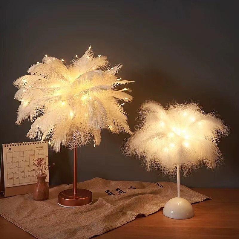LEDFeather Table Lamp Bedroom Warm Romantic Creative Feather Night Light Wedding Birthday Gift Internet Celebrity Lamp
