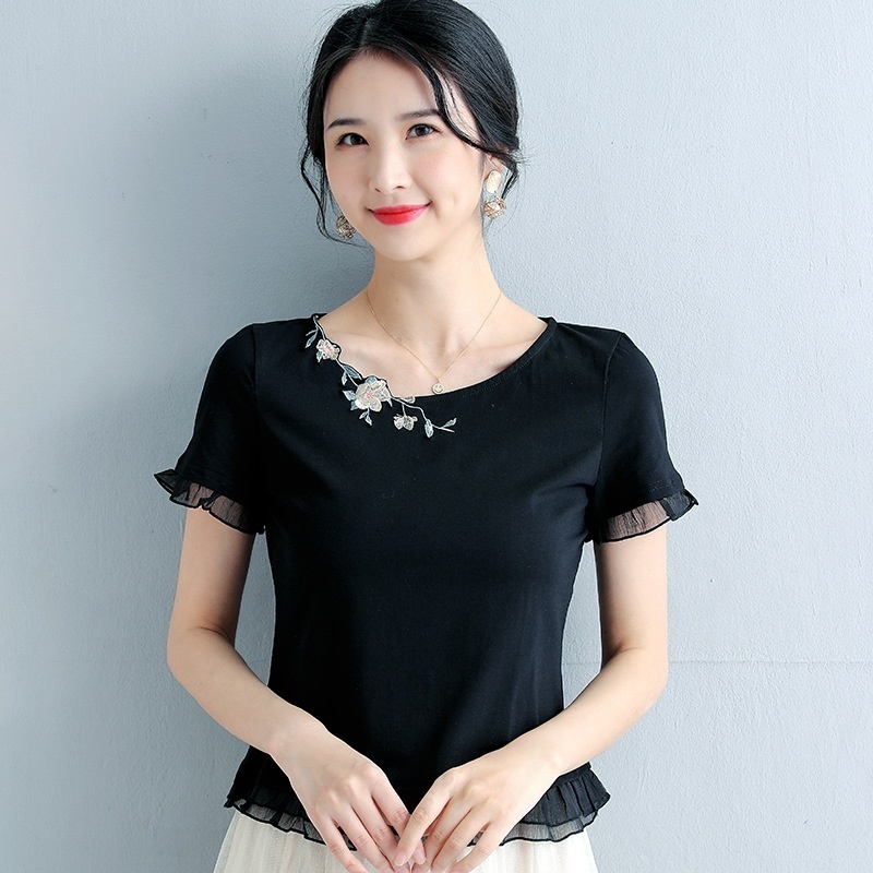 Summer Short Tops High Waist Fashion Shirt Women's Short Sleeve T-shirt Cotton Slim Half Sleeve Tops