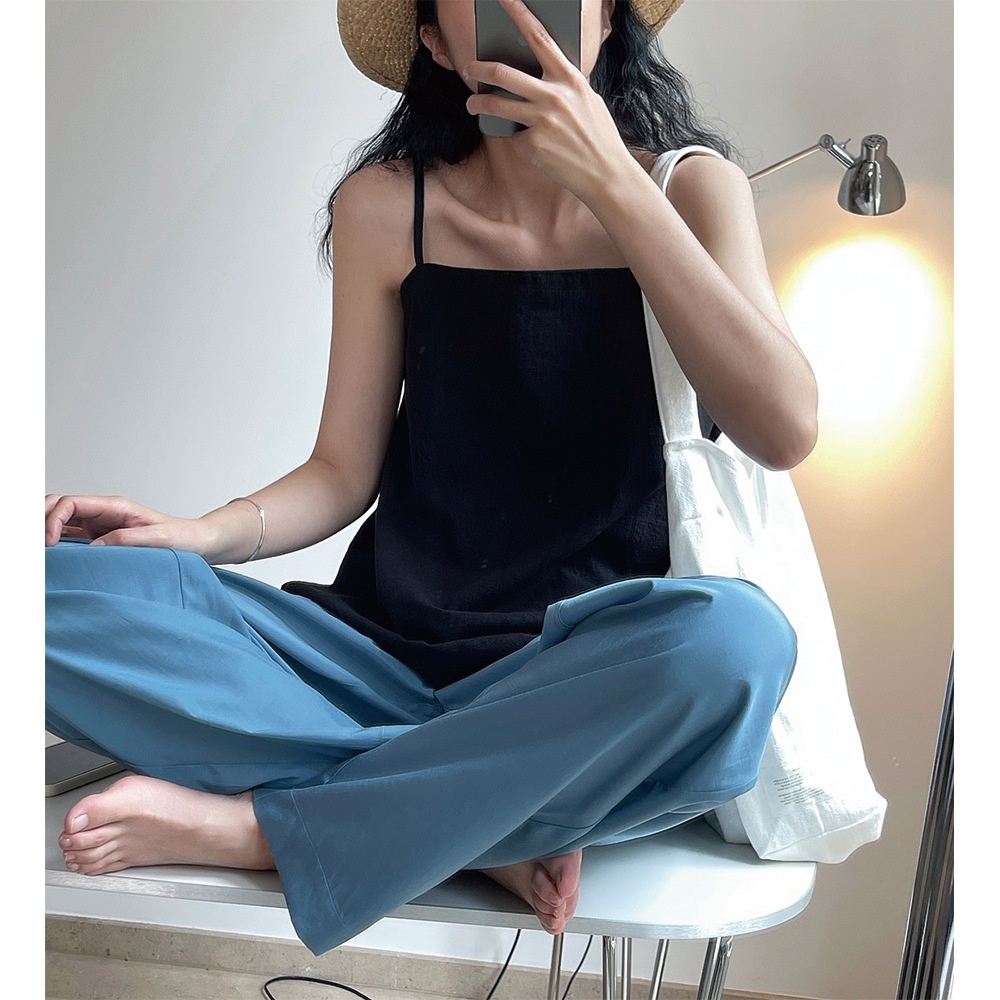 Summer Korean Style Literary Style Linen Cool Small Sling Loose Slim One-shoulder Casual Sleeveless Vest For Women