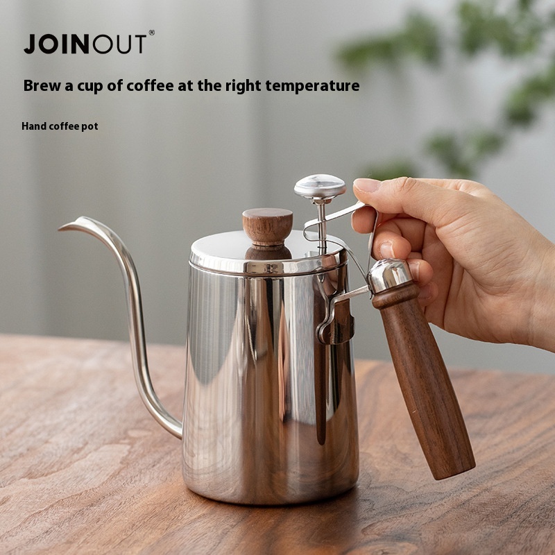Stainless Steel Hand Brewed Coffee Pot With Graduated Wooden Handle304 Teflon Household And Commercial Hand Brewed Coffee Pot