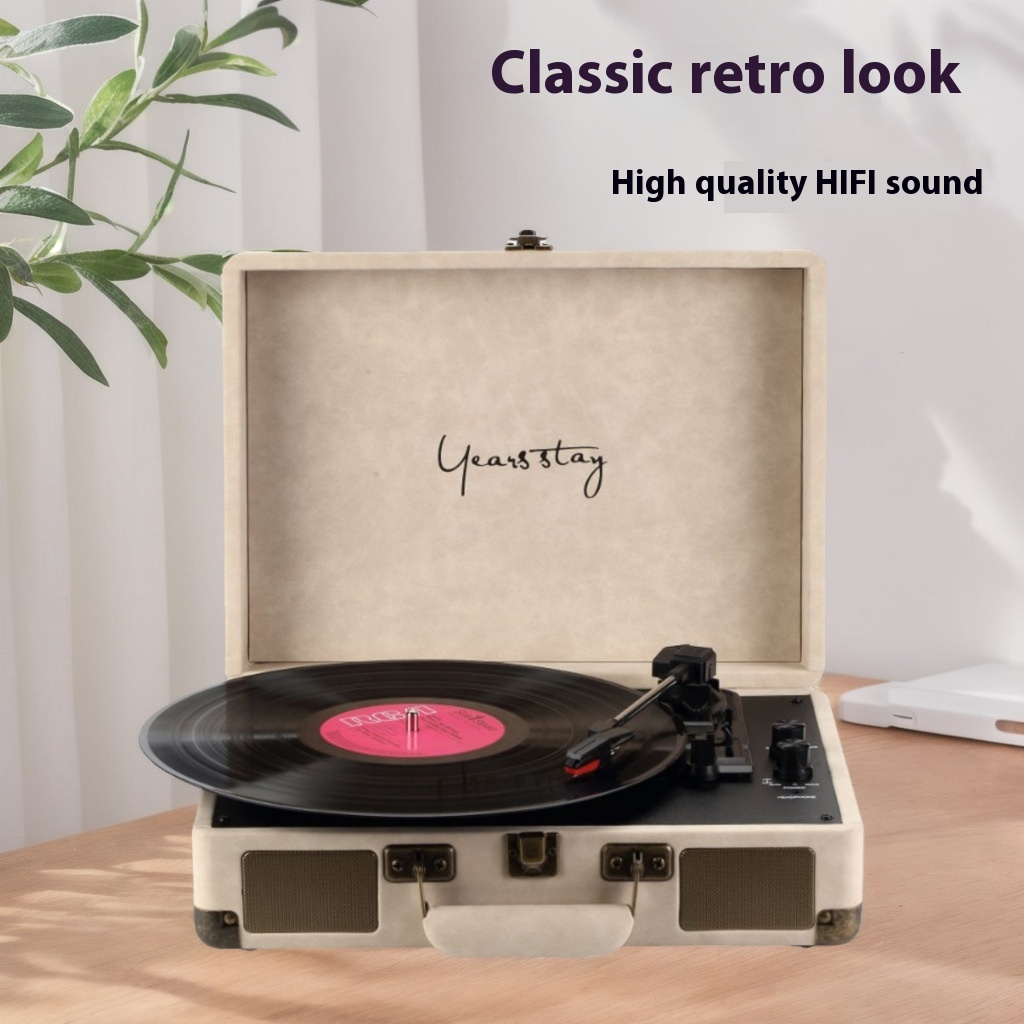 Portable Record Player Leather Case Type Vinyl Record Player Retro Wireless Bluetooth Speaker