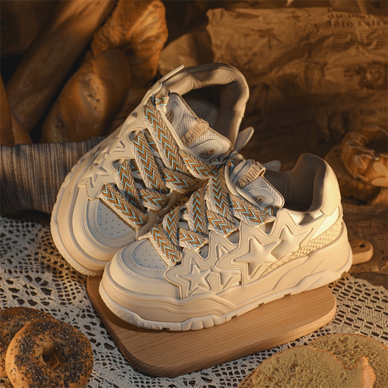 Cream Rice White Stars Bread Shoes To Increase The Of Men And Women Couples Platform Shoes